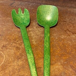 VINTAGE MCM Flintwood Melamine Terrazzo Green Salad Fork Serving Utensils